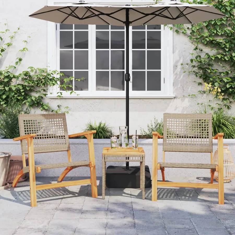 Table de jardin mélange beige 38x38x42 cm rotin et bois acacia - 3