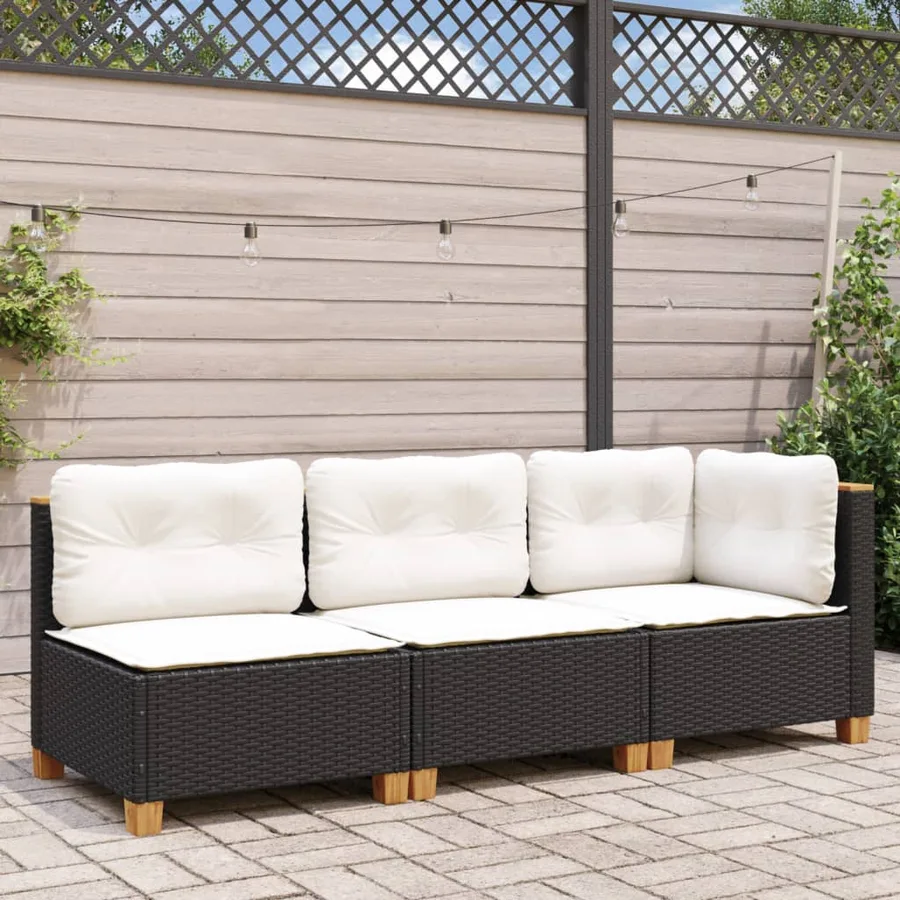 Canapé de jardin avec coussins 3 places noir résine tressée - 3