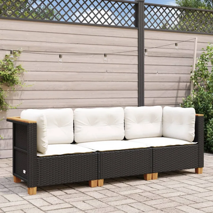 Canapé de jardin avec coussins 3 places noir résine tressée - 3