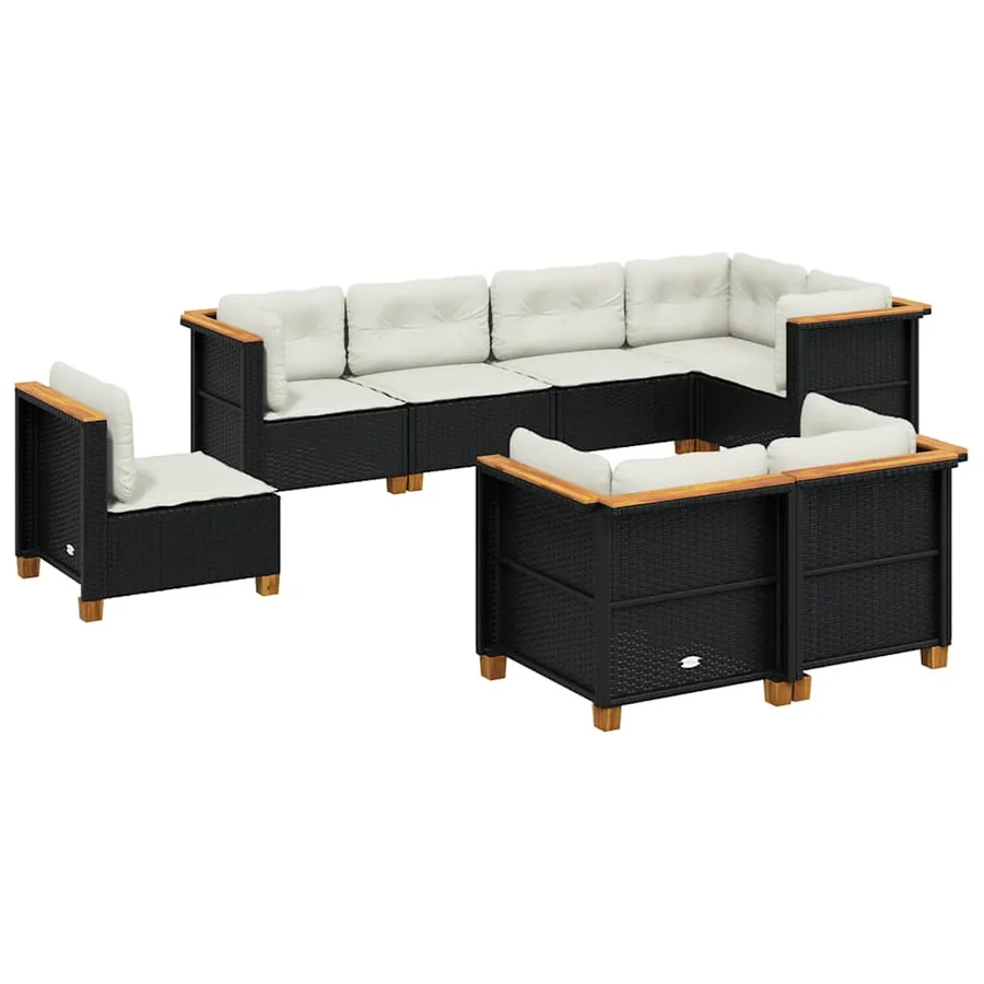 Salon de jardin 8 pcs avec coussins noir résine tressée - 2