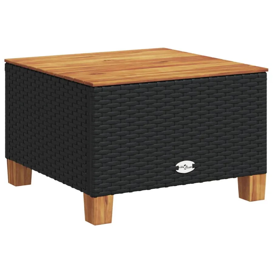 Table de jardin noir 55x55x36 cm résine tressée et bois acacia - 2