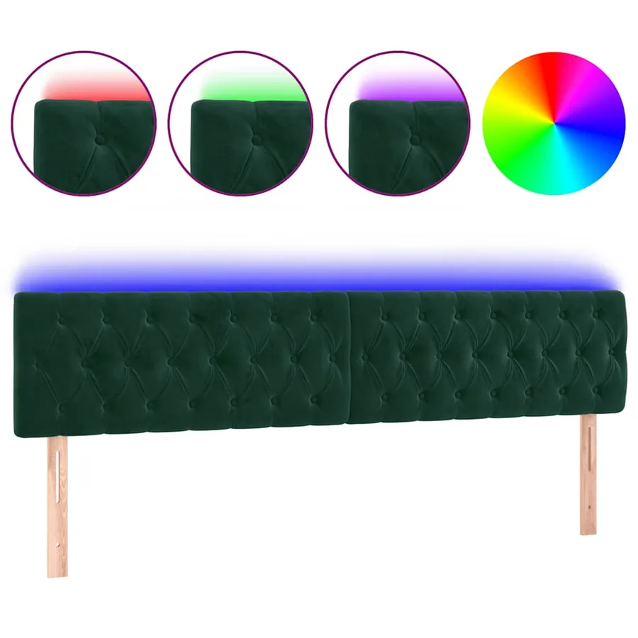 Tête de lit à LED Vert foncé 180x7x78/88 cm Velours - 2