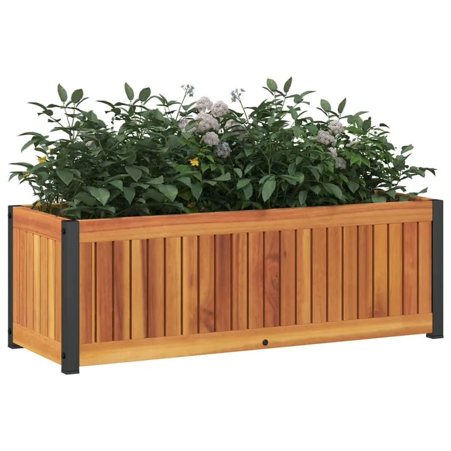 Jardinière 80x30x27,5 cm bois massif d'acacia et acier - 3