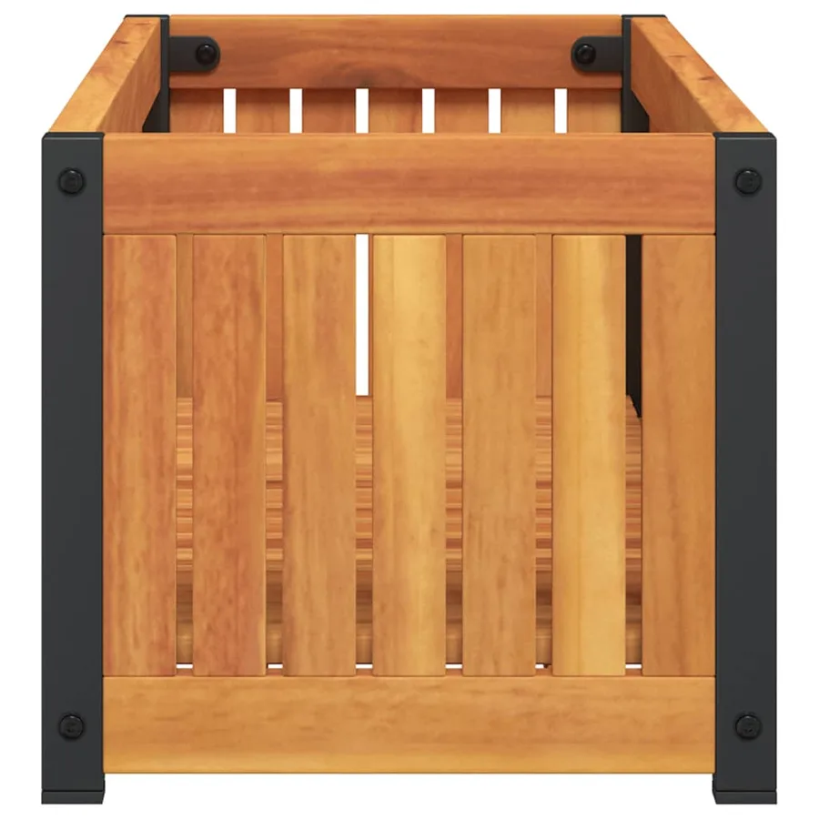 Jardinière 80x30x27,5 cm bois massif d'acacia et acier - 5