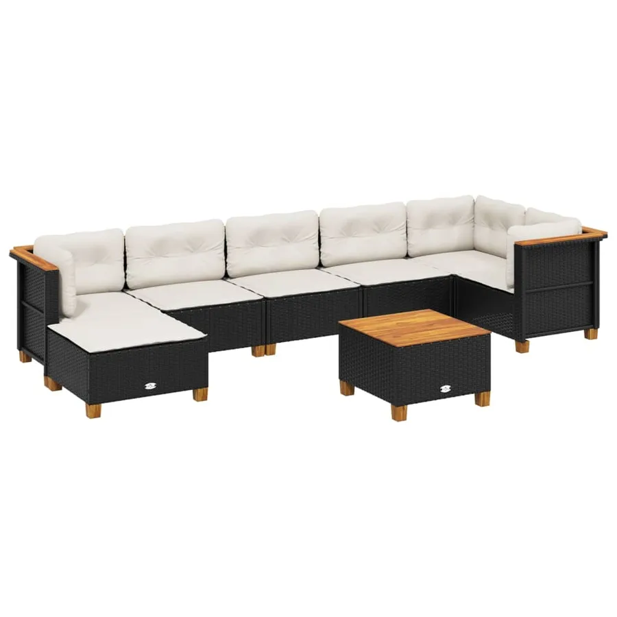Salon de jardin 8 pcs avec coussins noir résine tressée - 2