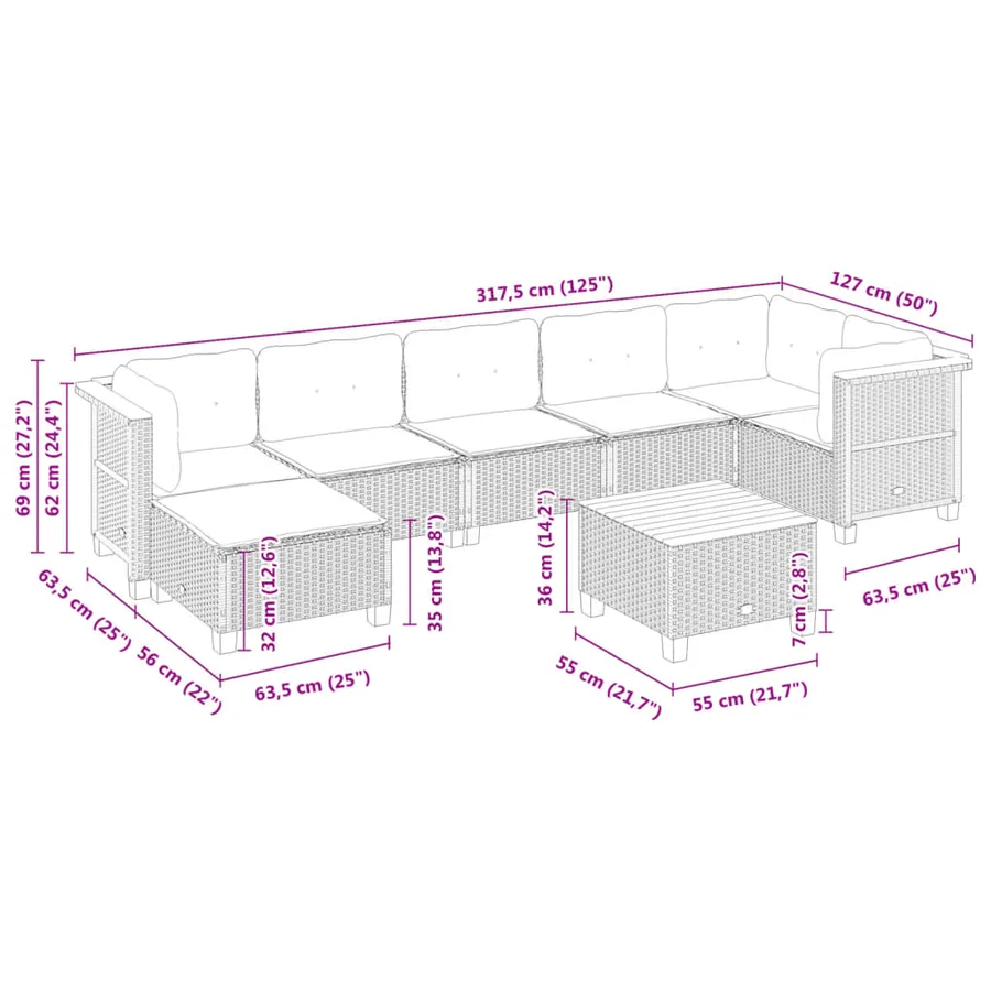Salon de jardin 8 pcs avec coussins noir résine tressée - 9