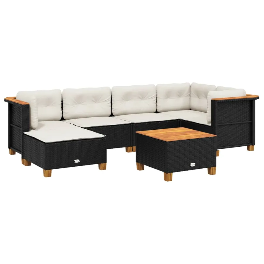 Salon de jardin 7 pcs avec coussins noir résine tressée 63,5 x 63,5 x 62 cm - 61,6 kg - 2