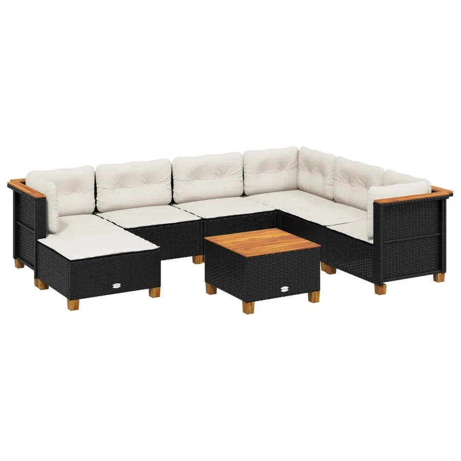 Salon de jardin 8 pcs avec coussins noir résine tressée - 2