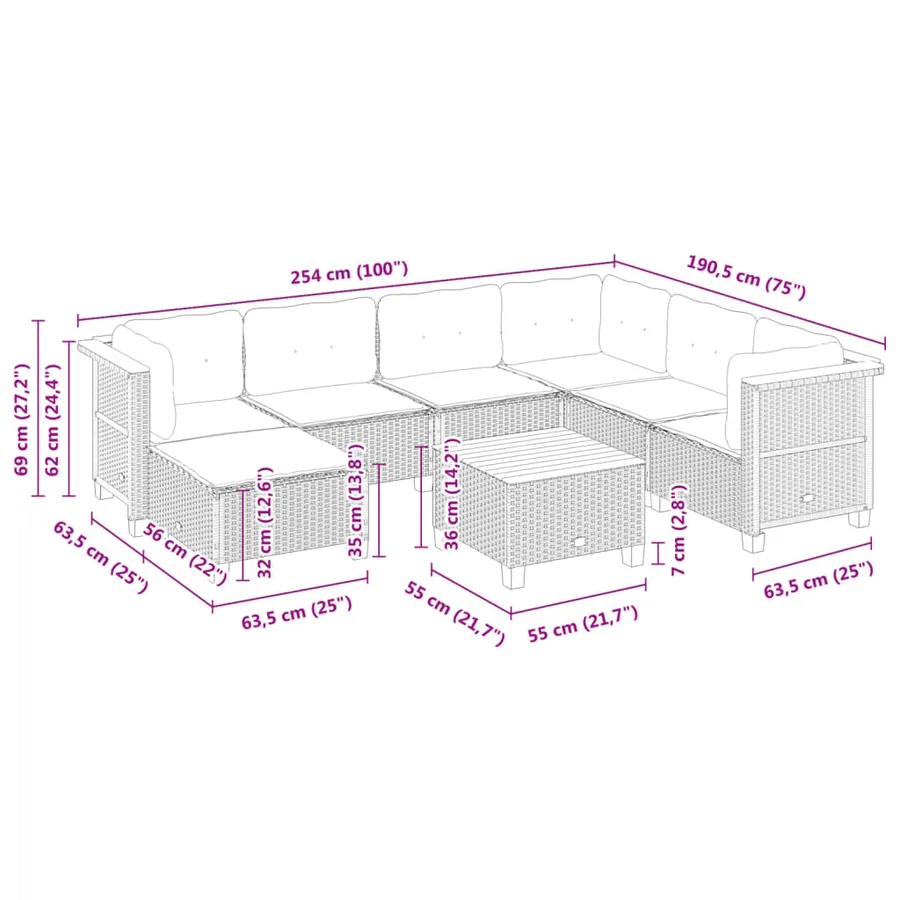 Salon de jardin 8 pcs avec coussins noir résine tressée - 9
