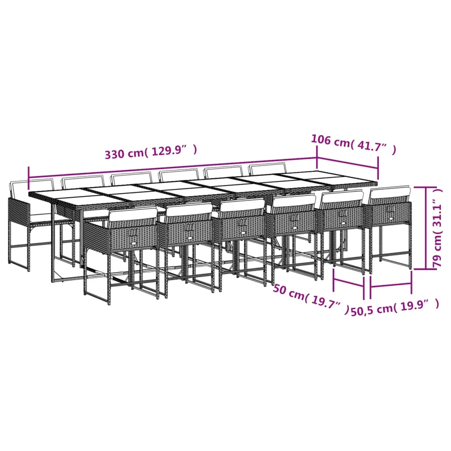 Ensemble à manger de jardin avec coussins 13 pcs marron rotin - 9