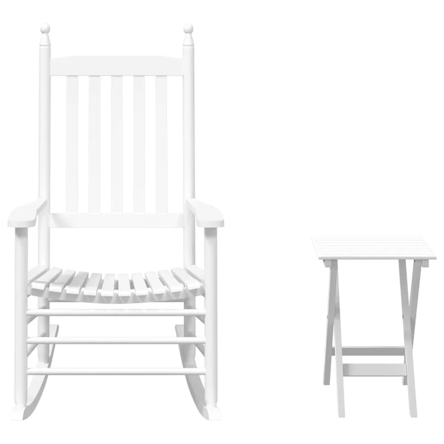 Chaise à bascule avec table pliable blanc bois massif peuplier - 2