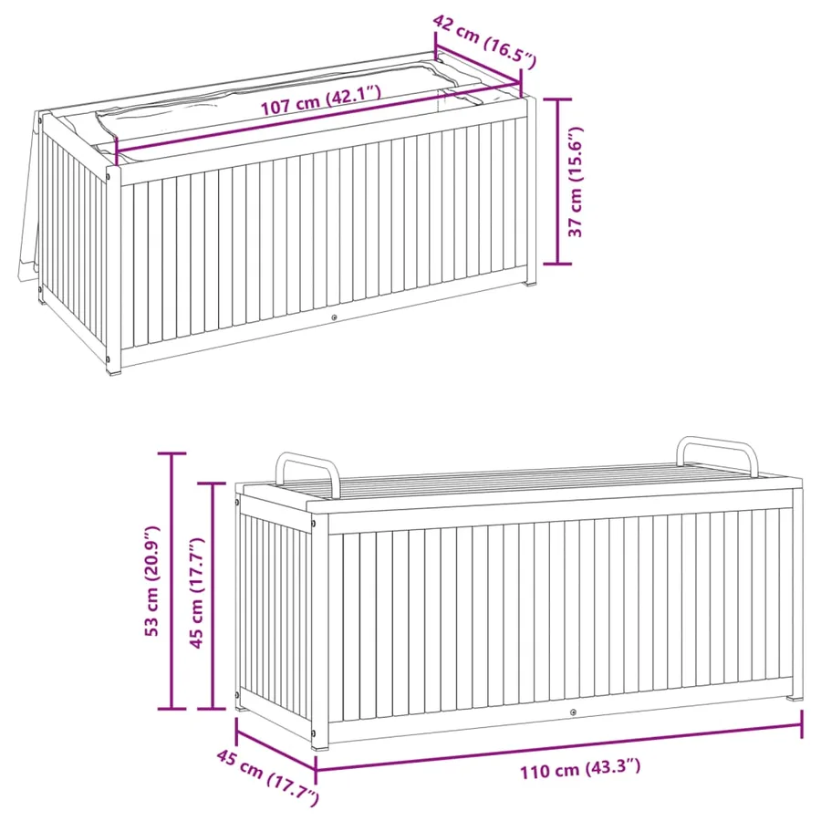 Boîte à coussins d'extérieur bois d'acacia solide et acier - 10
