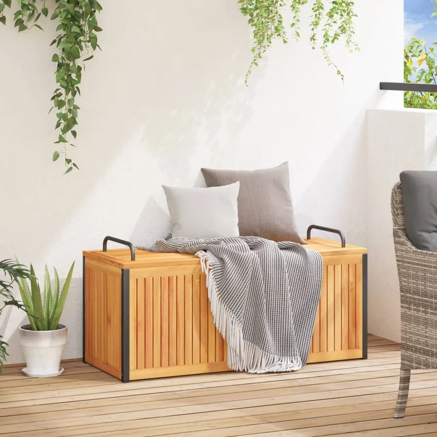 Boîte à coussins d'extérieur bois d'acacia solide et acier - 3