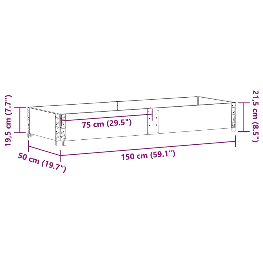 Jardinière gris 150x50 cm bois massif de pin - 8
