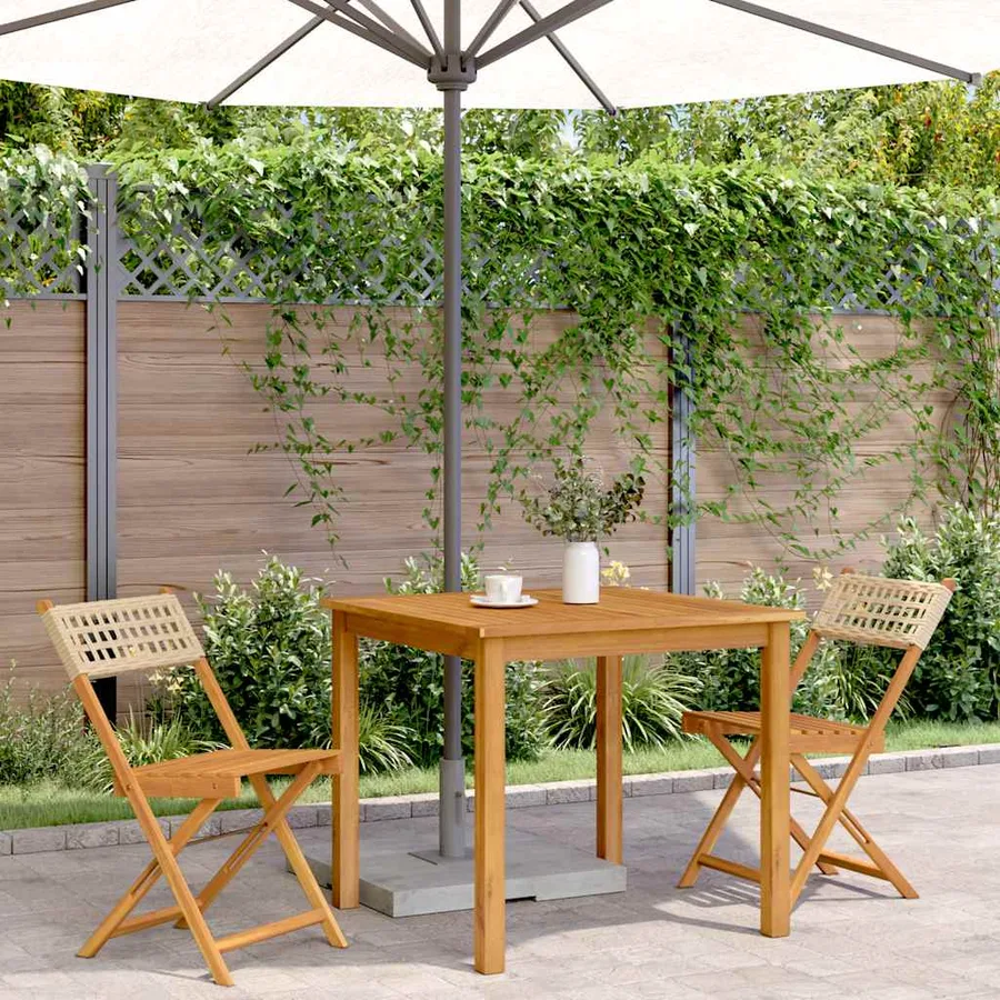 Chaises de bistrot lot de 2 beige bois massif d'acacia et rotin - 3