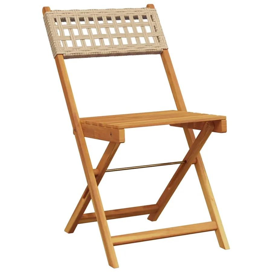 Chaises de bistrot lot de 2 beige bois massif d'acacia et rotin - 4