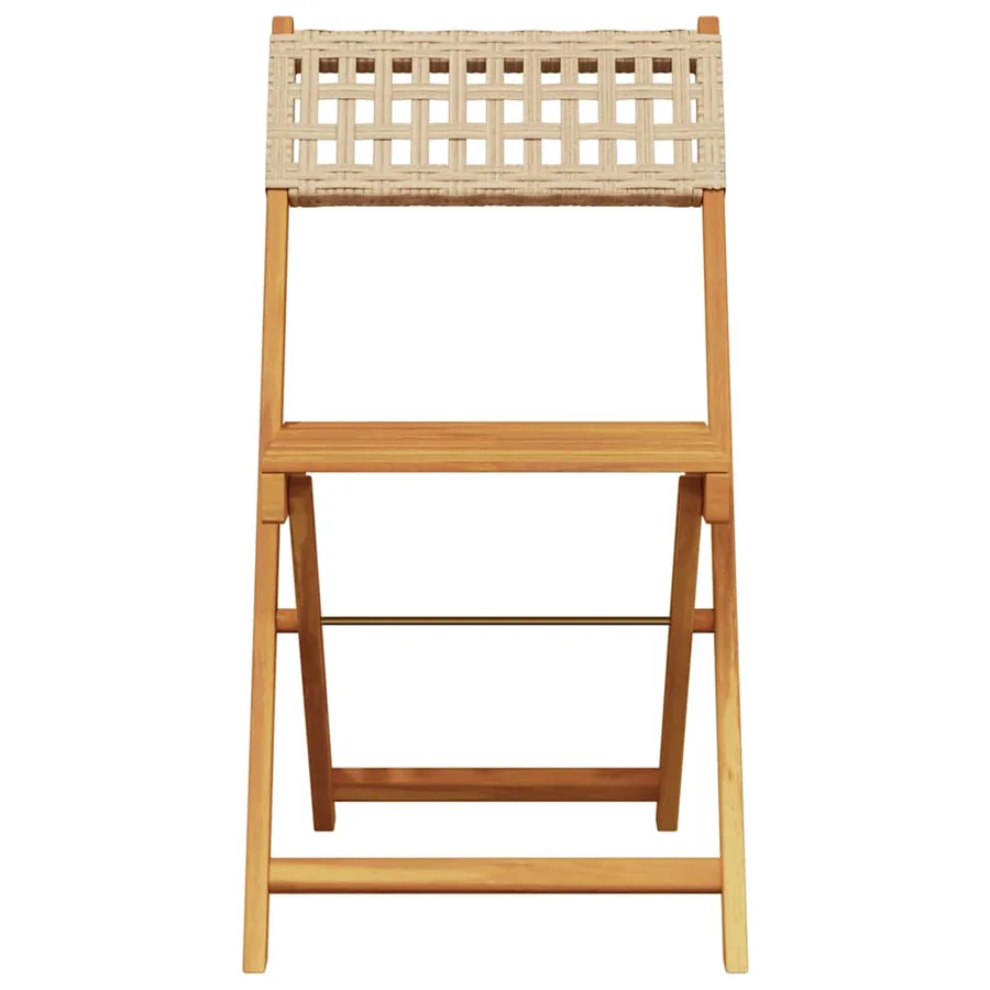 Chaises de bistrot lot de 2 beige bois massif d'acacia et rotin - 5