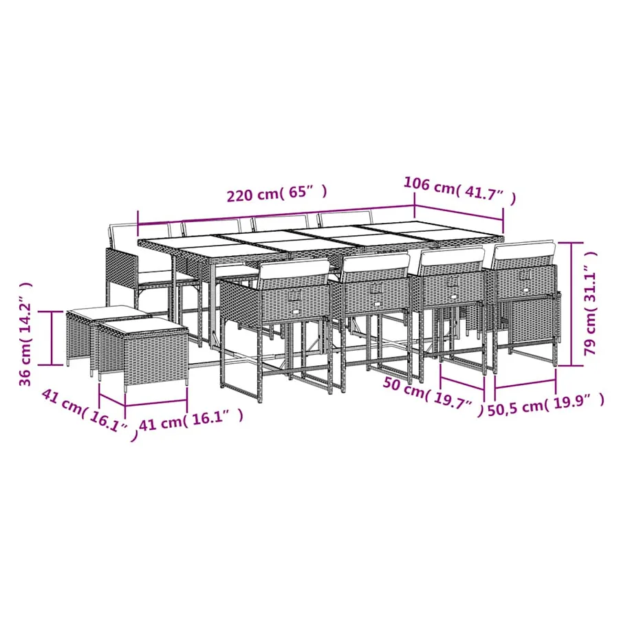 Ensemble à manger de jardin 13 pcs coussins noir résine tressée - 11