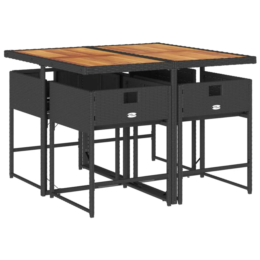 Ensemble à manger de jardin coussins 5pcs Noir Résine tressée - 5