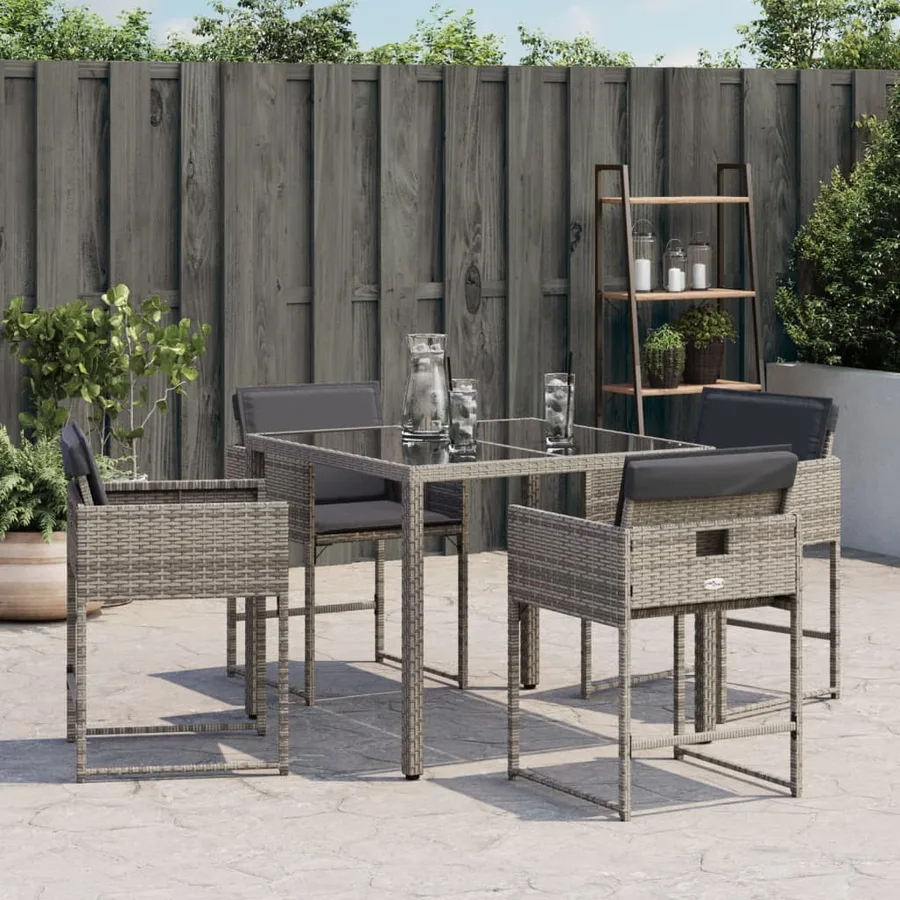 Chaises de jardin avec coussins lot de 4 gris résine tressée - 4