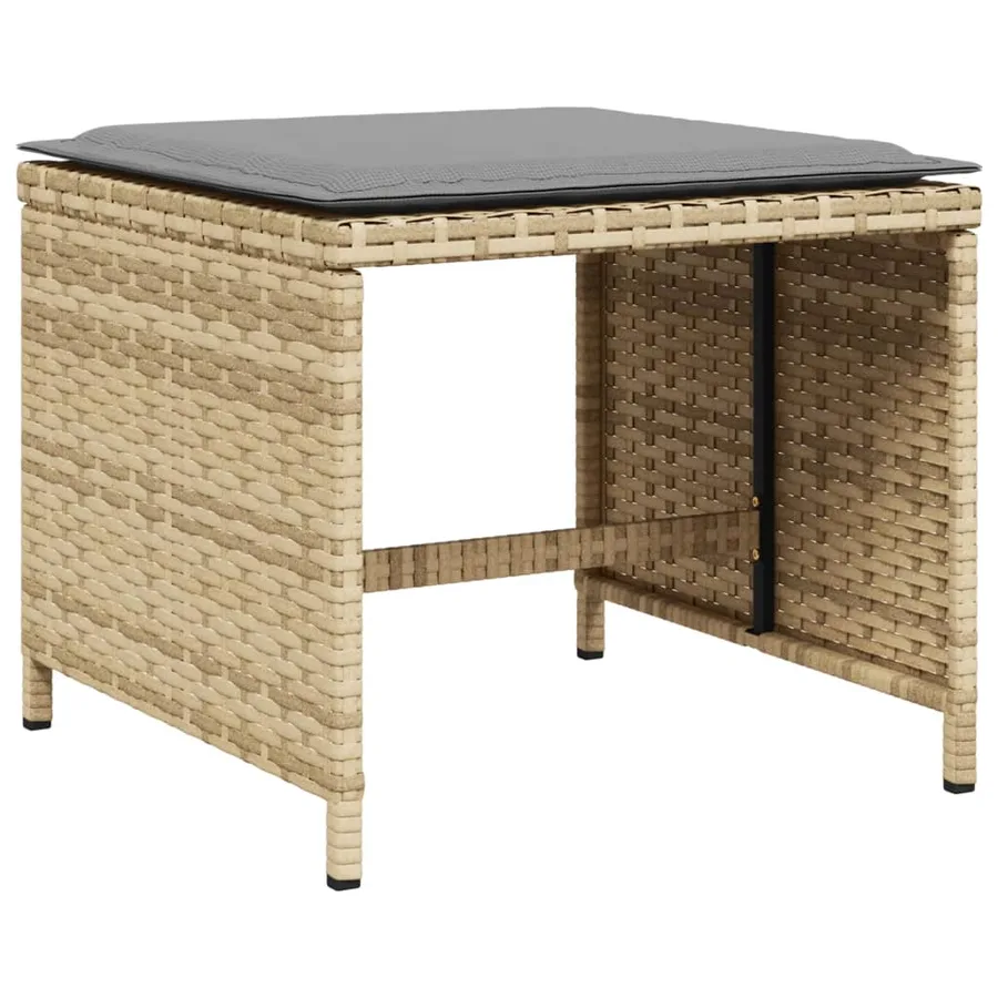 Tabourets de jardin et coussins lot de 4 mélange beige rotin - 3