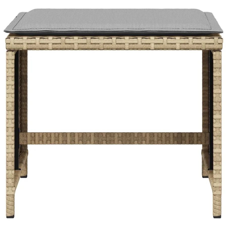 Tabourets de jardin et coussins lot de 4 mélange beige rotin - 5