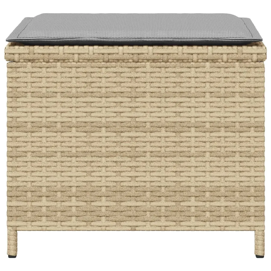 Tabourets de jardin et coussins lot de 4 mélange beige rotin - 6