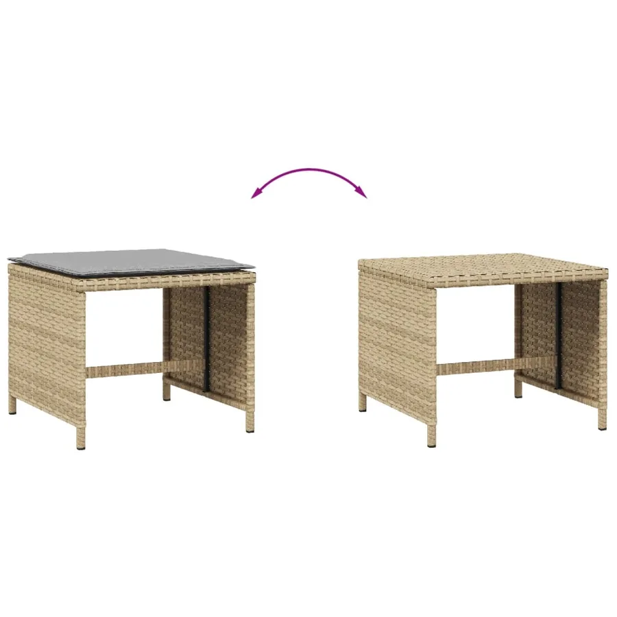 Tabourets de jardin et coussins lot de 4 mélange beige rotin - 7