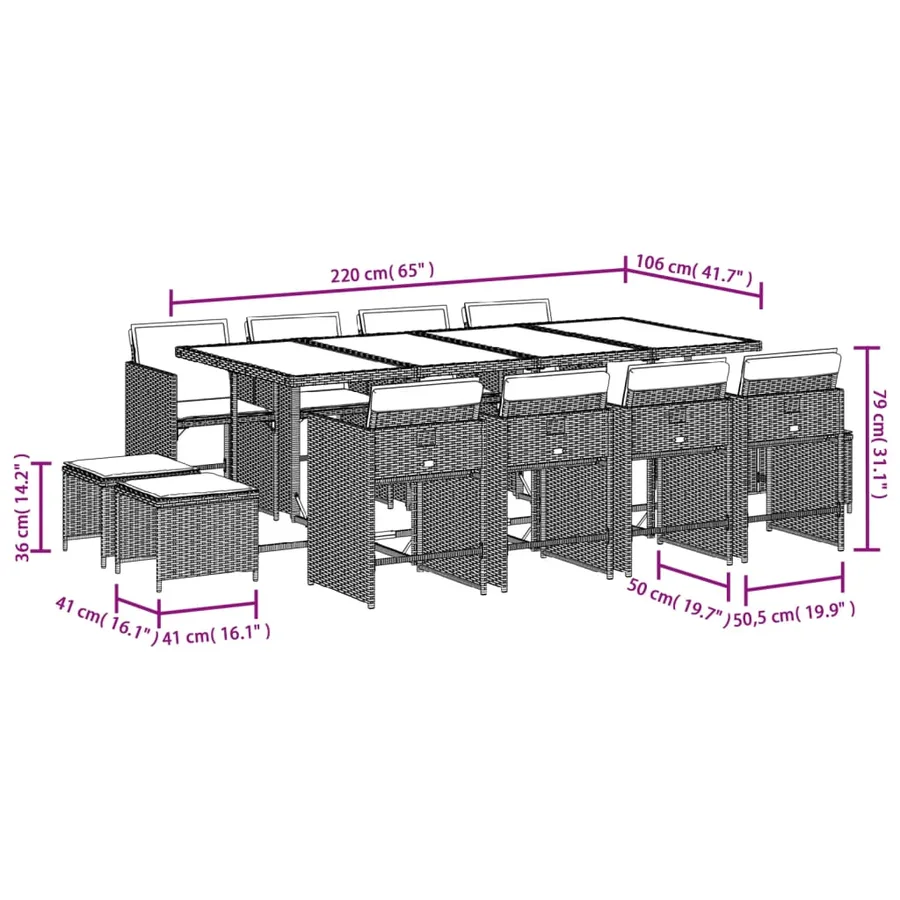 Ensemble à manger de jardin et coussins 13 pcs beige - 11