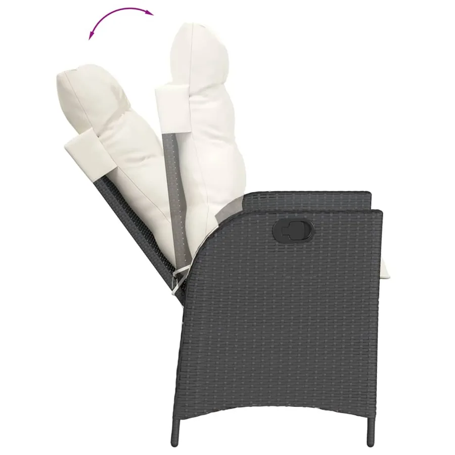 Chaises inclinables de jardin lot de 2 et coussins noir rotin - 8