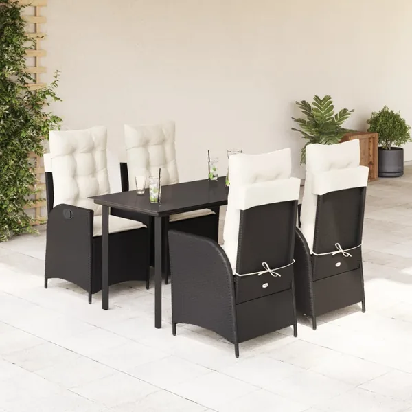 Ensemble à manger de jardin coussins 5pcs Noir Résine tressée