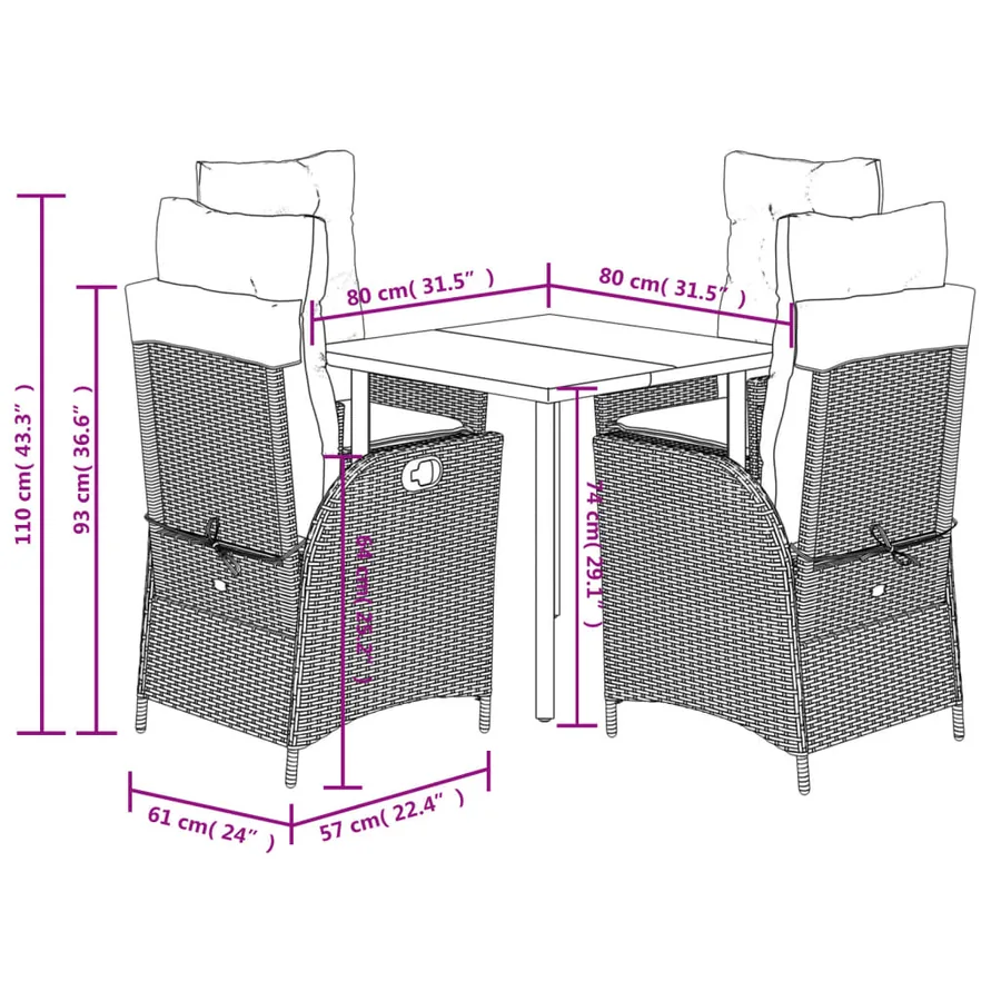 Ensemble à manger de jardin coussins 5pcs Noir Résine tressée - 9