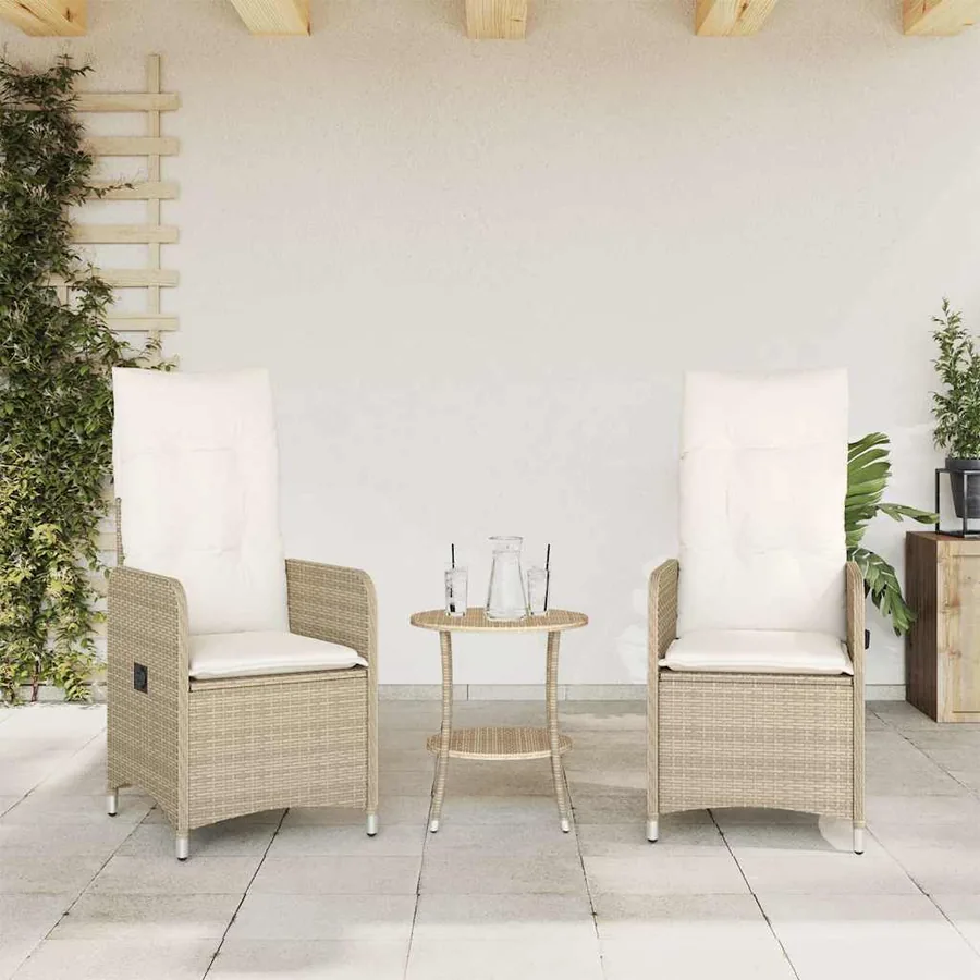 Chaises inclinables de jardin lot de 2 avec table beige rotin - 3
