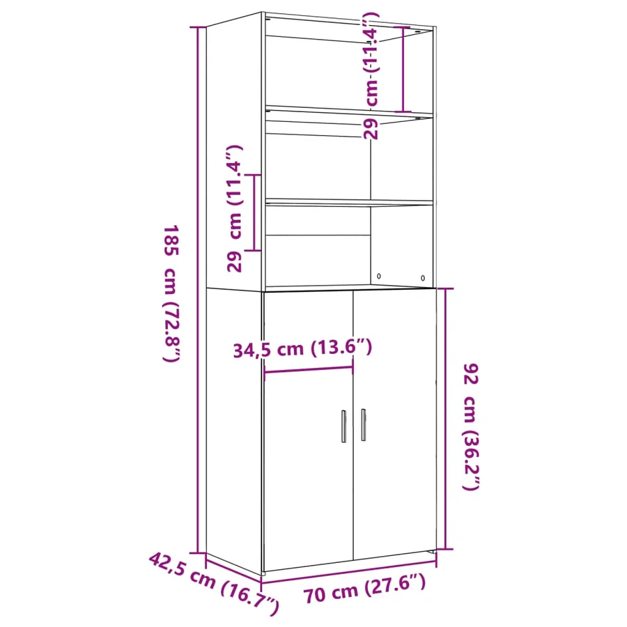 Buffet haut chêne sonoma 70x42,5x185 cm bois d'ingénierie - 9