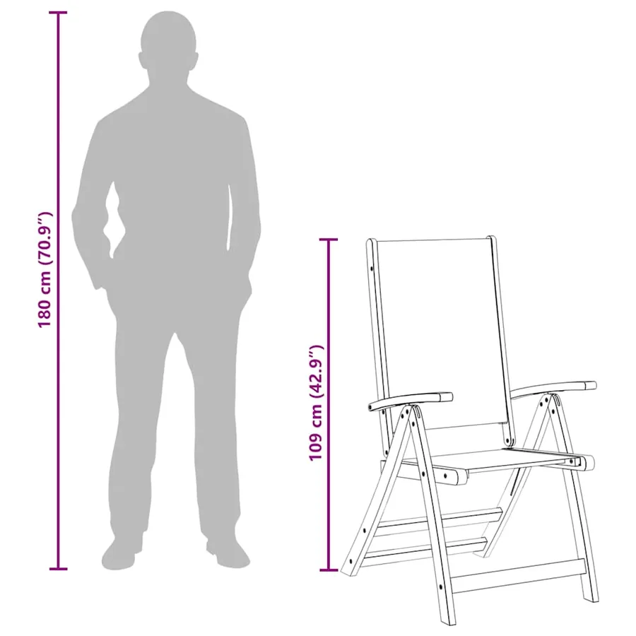 Chaises pliables de jardin lot de 2 bois d'acacia et textilène - 14