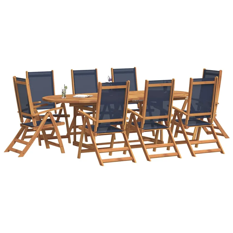 Ensemble à manger de jardin 9pcs bois d'acacia solide textilène - 6