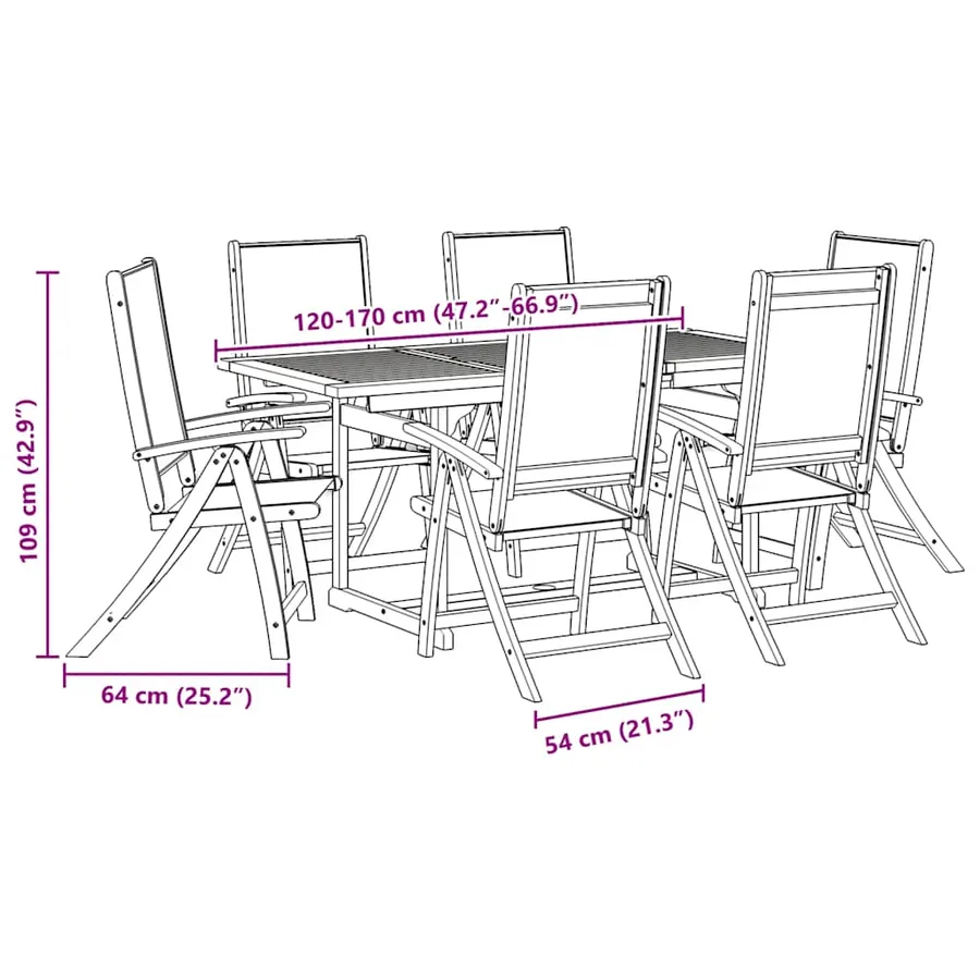 Ensemble à Manger de jardin 7pcs bois d'acacia solide textilène - 13