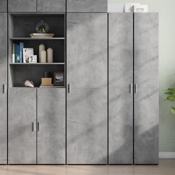 Buffet haut gris béton 50x42,5x185 cm bois d'ingénierie