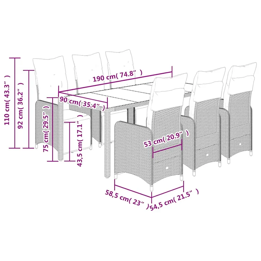 Ensemble de bistro de jardin 7 pcs coussins gris poly rotin - 7