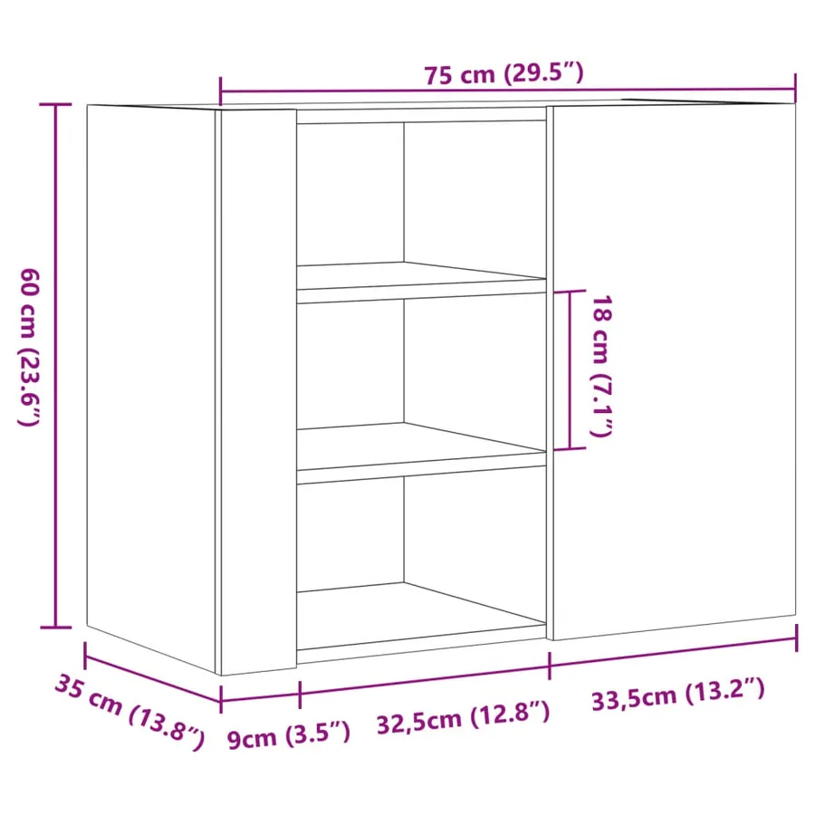 Armoire murale noir 75x35x60 cm bois d'ingénierie - 11