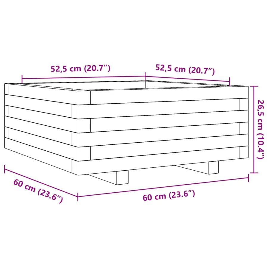 Jardinière 60x60x26,5 cm bois de pin massif - 10