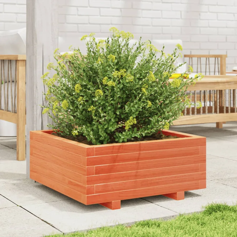 Jardinière cire marron 60x60x26,5 cm bois de pin massif - 3