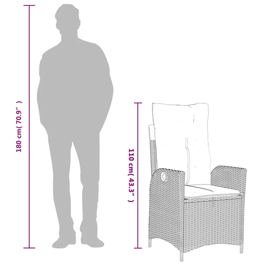 Ensemble à manger de jardin coussins 7pcs Noir Résine tressée - 10