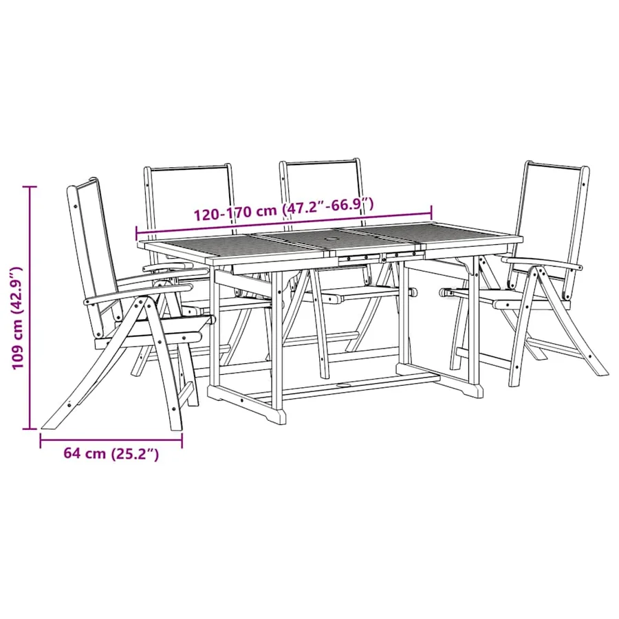 Ensemble à manger de jardin 5pcs bois d'acacia solide textilène - 12