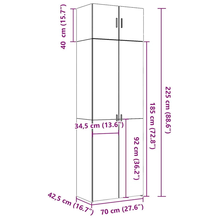 Armoire de rangement chêne fumé 70x42,5x225cm bois d'ingénierie - 13