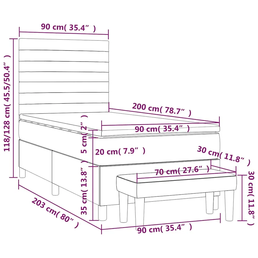 Sommier à lattes de lit avec matelas Noir 90x200 cm Tissu - 8