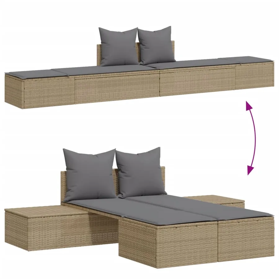 Chaise longue double avec coussins beige résine tressée - 3