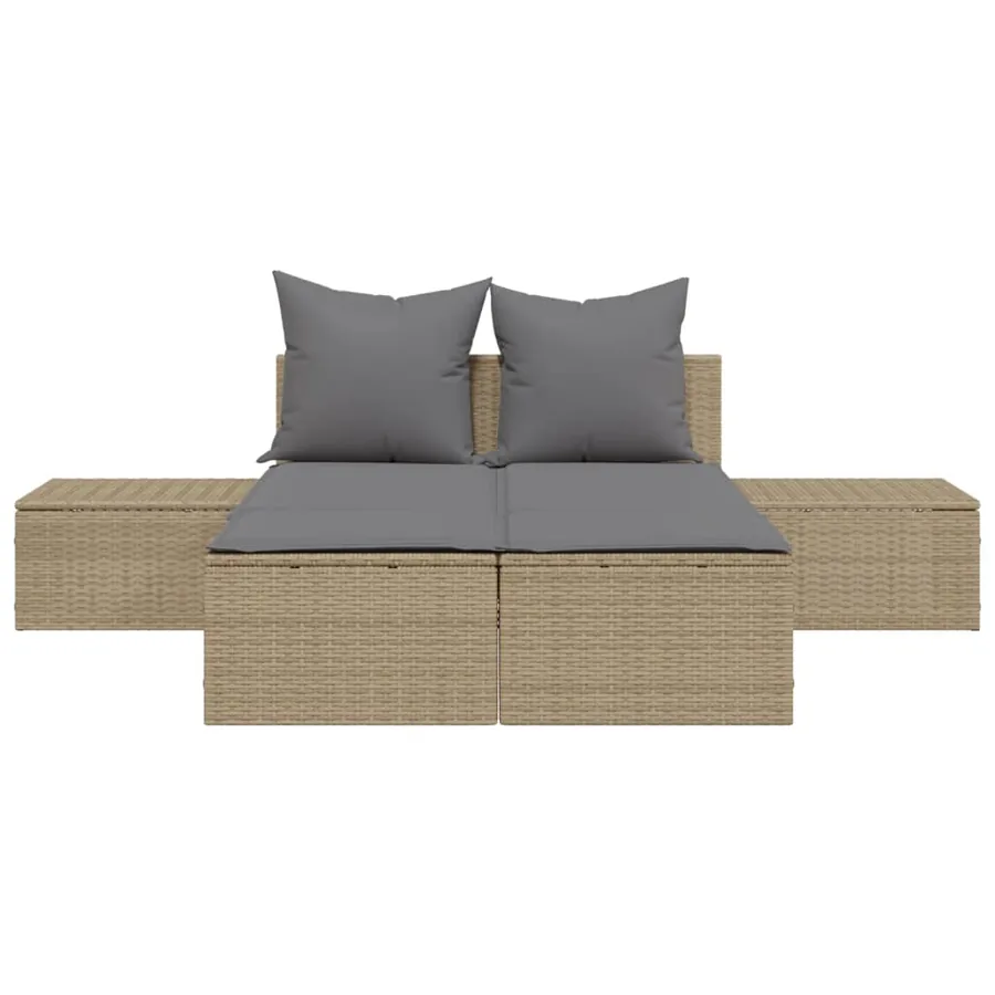 Chaise longue double avec coussins beige résine tressée - 4