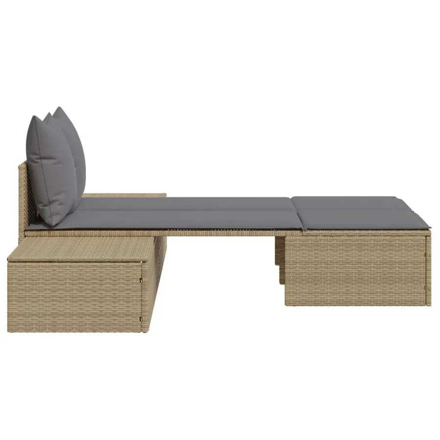 Chaise longue double avec coussins beige résine tressée - 5