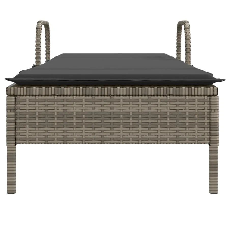 Chaise longue avec roues et coussin gris résine tressée - 4
